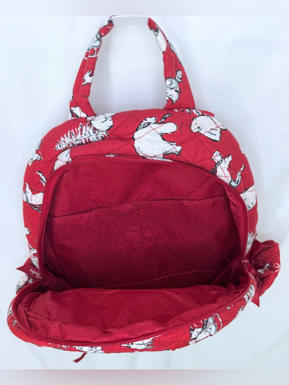 Vera Bradley Red Quilted Polar Bear Print Backpack - Picture 3 of 6